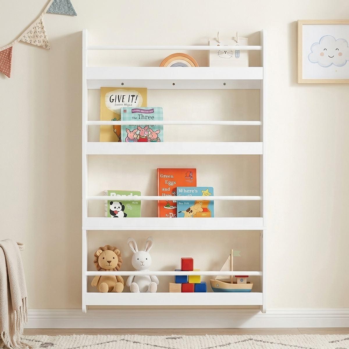 Floating Baby Book Storage Shelf Rack Nursery Children Hanging Wall Mounted Kid Bookcase Bookshelf