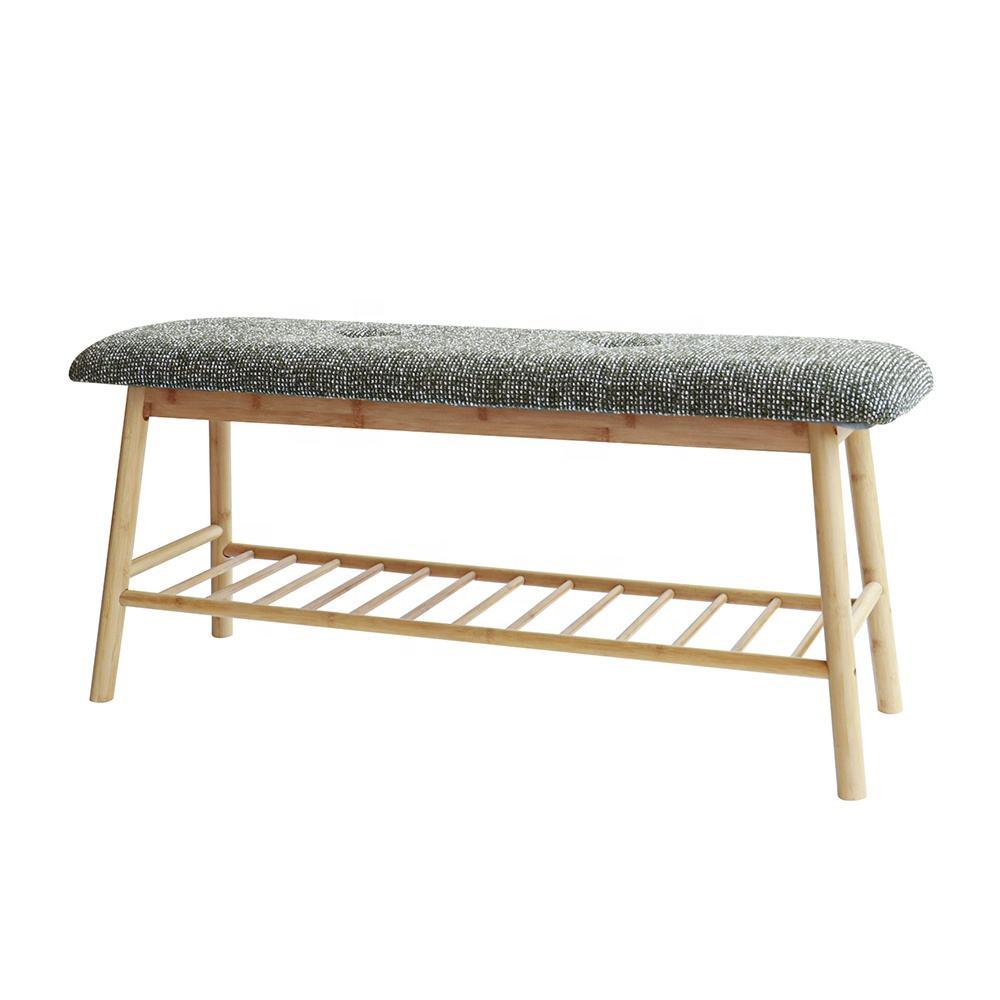 Hallway Entrance Living Room Entryway Fabric Seat Bamboo Shoe Storage Rack Bench