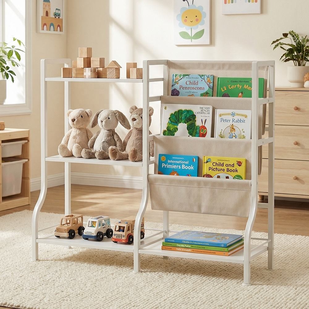 Children's Room Bookcase Book Shelf Rack Metal Wood Montessori Baby Kids Toy Storage Organizer Books