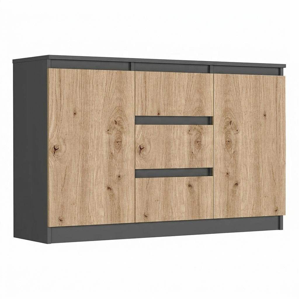 Chest of Drawers Living Room Bedroom Clothes Storage Wooden Dresser Cabinet with 3 Drawers and 2 Doo