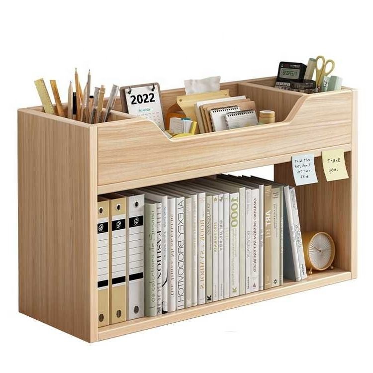 Multifunctional Stationery Supplies File Book Storage Wooden Desk Top Office Desk Organizer with Pen