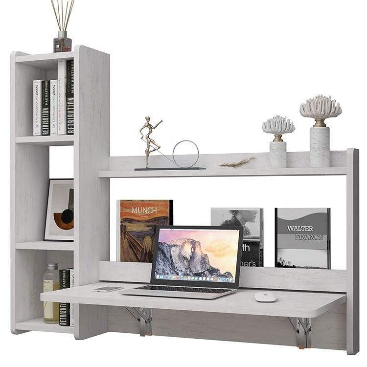 Floating Hanging Home Office Bedroom Computer Desk Wooden Wall Mounted Folding Laptop Table with Boo