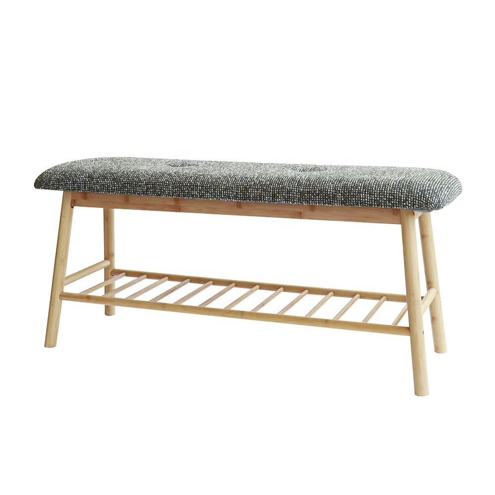 Hallway Entrance Living Room Entryway Fabric Seat Bamboo Shoe Storage Rack Bench